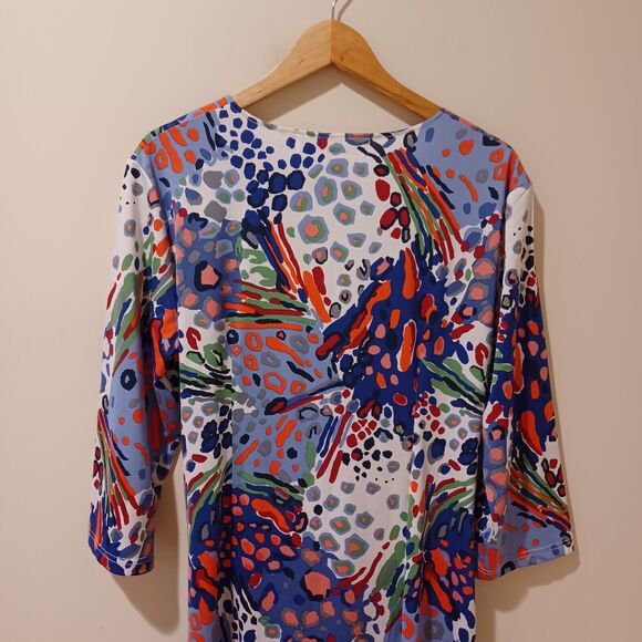Tracy Negoshian Dolly Colorful Faux Wrap Ruched Dress 3/4 Sleeve XL Y2K Retro - Picture 6 of 8